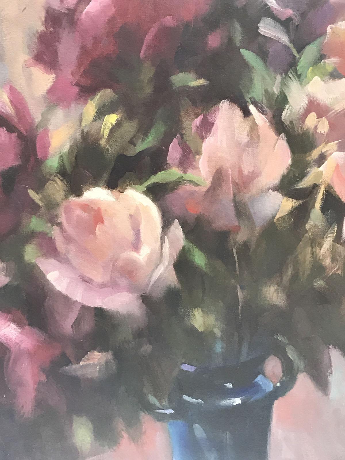 Trevor Waugh, Rose Light, peinture à l'huile originale, Art floral contemporain, Art floral en vente 3