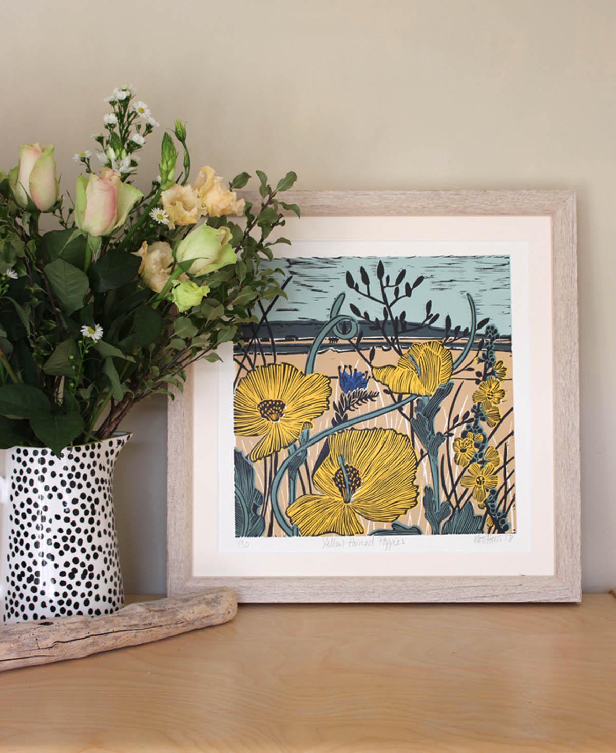Amapola de cuernos amarillos, Kate Heiss, Edición limitada de linograbados, Amapolas, Campos en venta 2