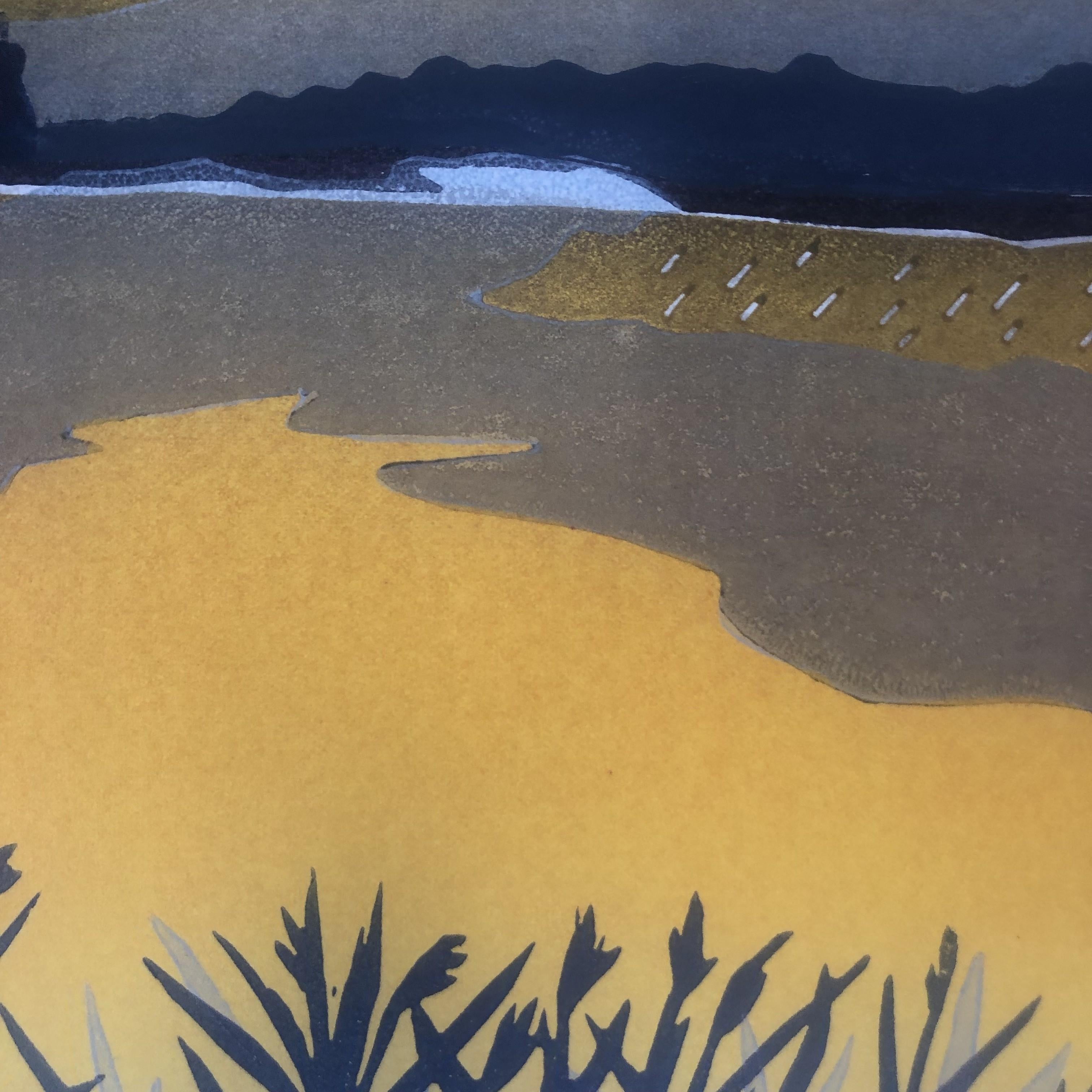 Cley Twighlight, Colin Moore, Stampa linoleografica in edizione limitata, Arte rurale, Mulino a vento in vendita 3