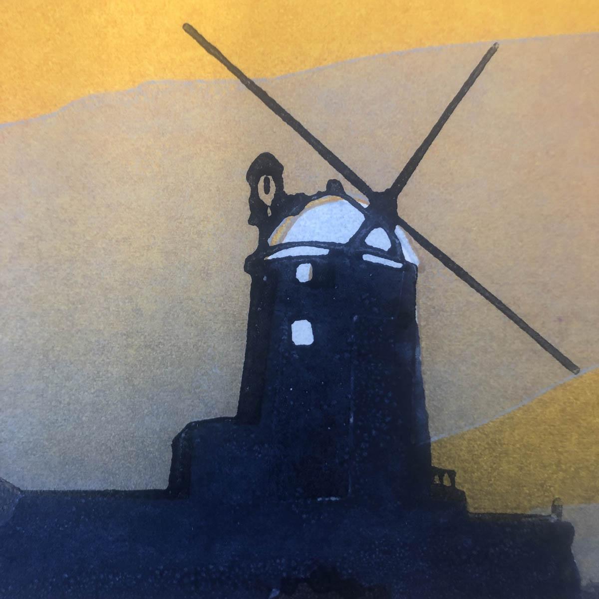 Cley Twighlight, Colin Moore, Stampa linoleografica in edizione limitata, Arte rurale, Mulino a vento in vendita 9