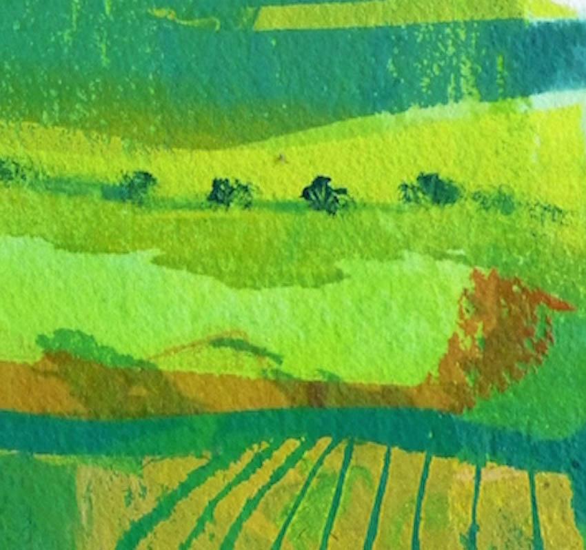 Spring fields BY ANUK NAUMANN, Original Landscape Mixed Media Painting for Sale - Green Landscape Painting by Anuk Naumann