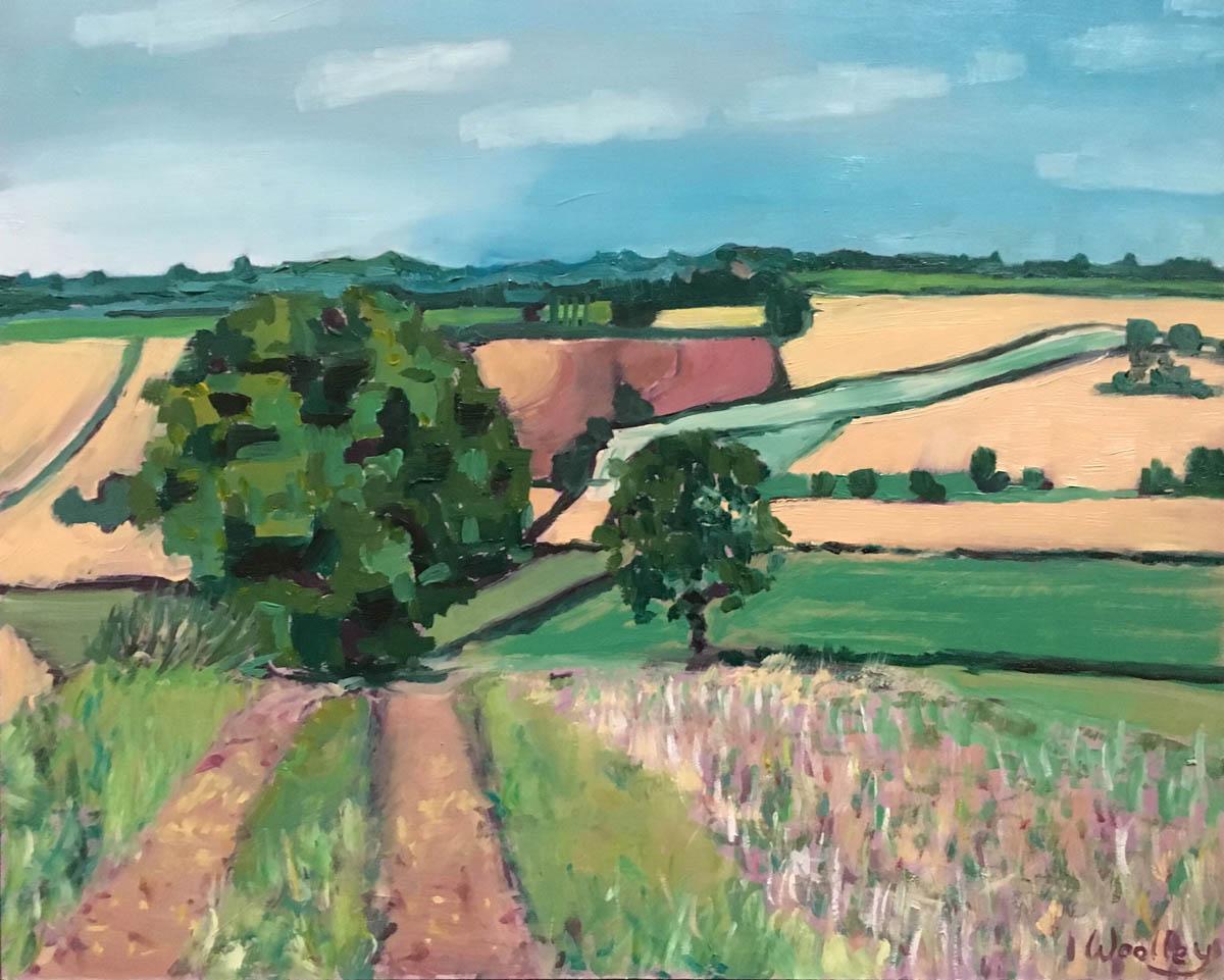 Eleanor Woolley Landscape Painting - Walking out from Deddington BY ELEANOR WOOLLEY, Original Landscape Oil Painting 