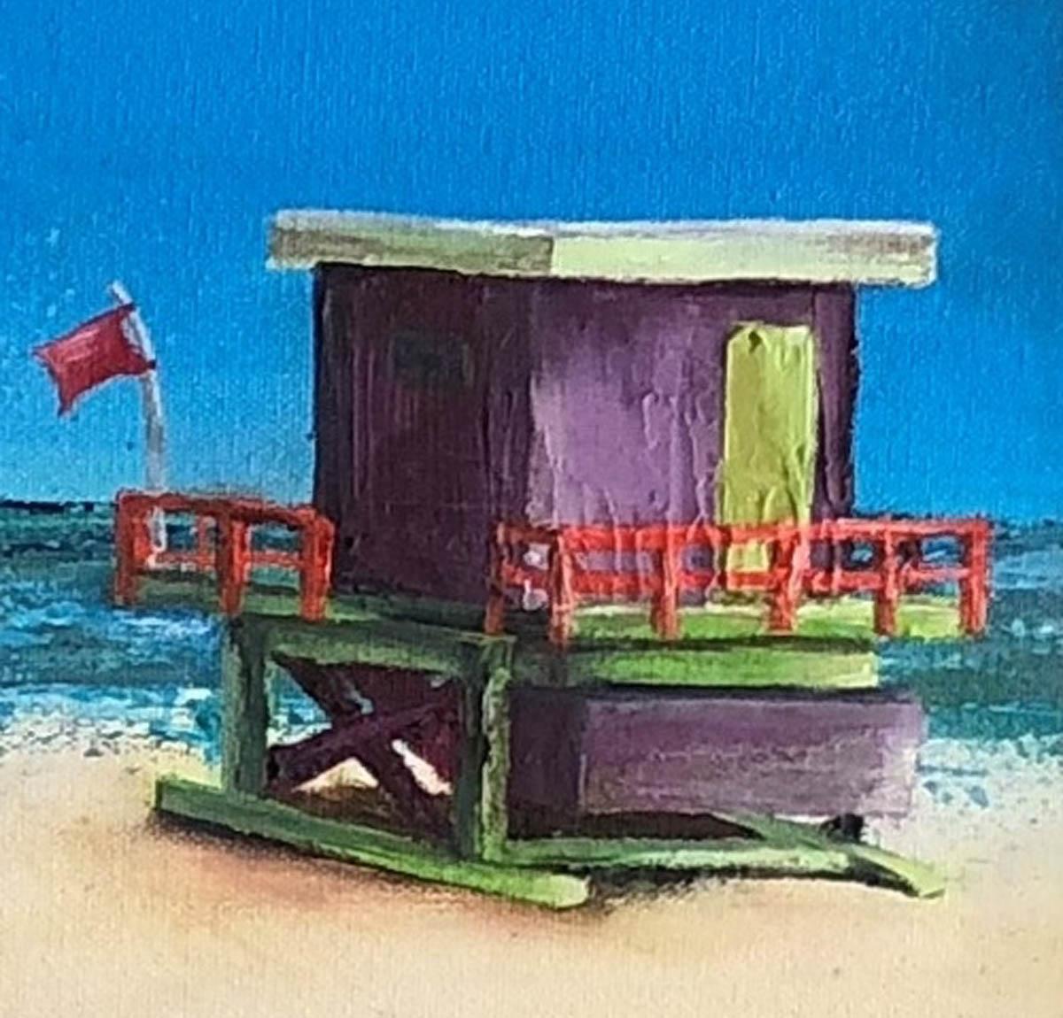 Beach Hut Purple BY JANETTE GEORGE, Original Contemporary Seascape Painting For Sale 1