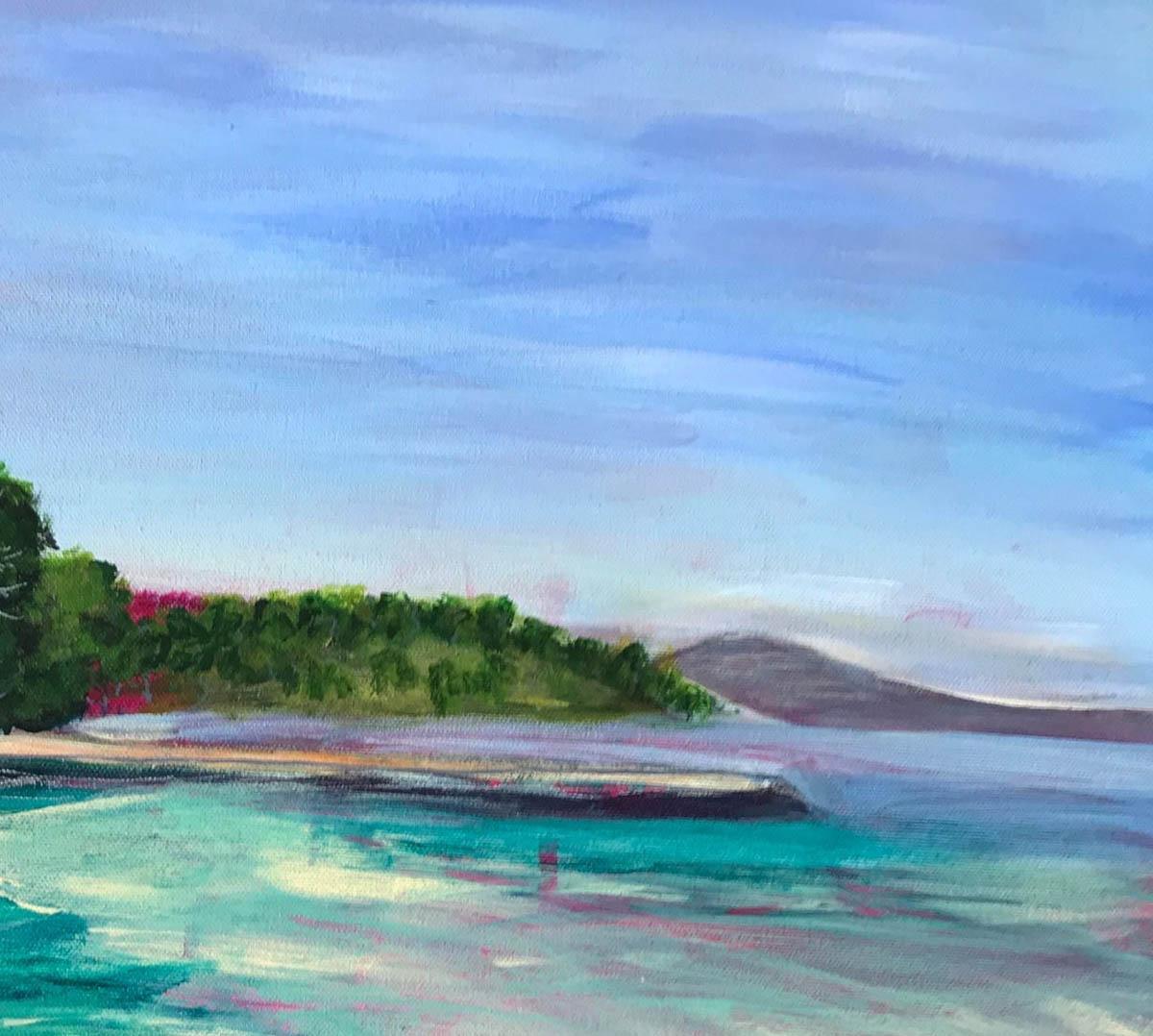 Peri Taylor
Badia de Pollenca
Acrylic on Canvas
Seascape Painting
I visited Badia Pollenca several times during August, my favorite time being first thing in the morning when I had the beach to myself. The views of the distant mountains were a hazy