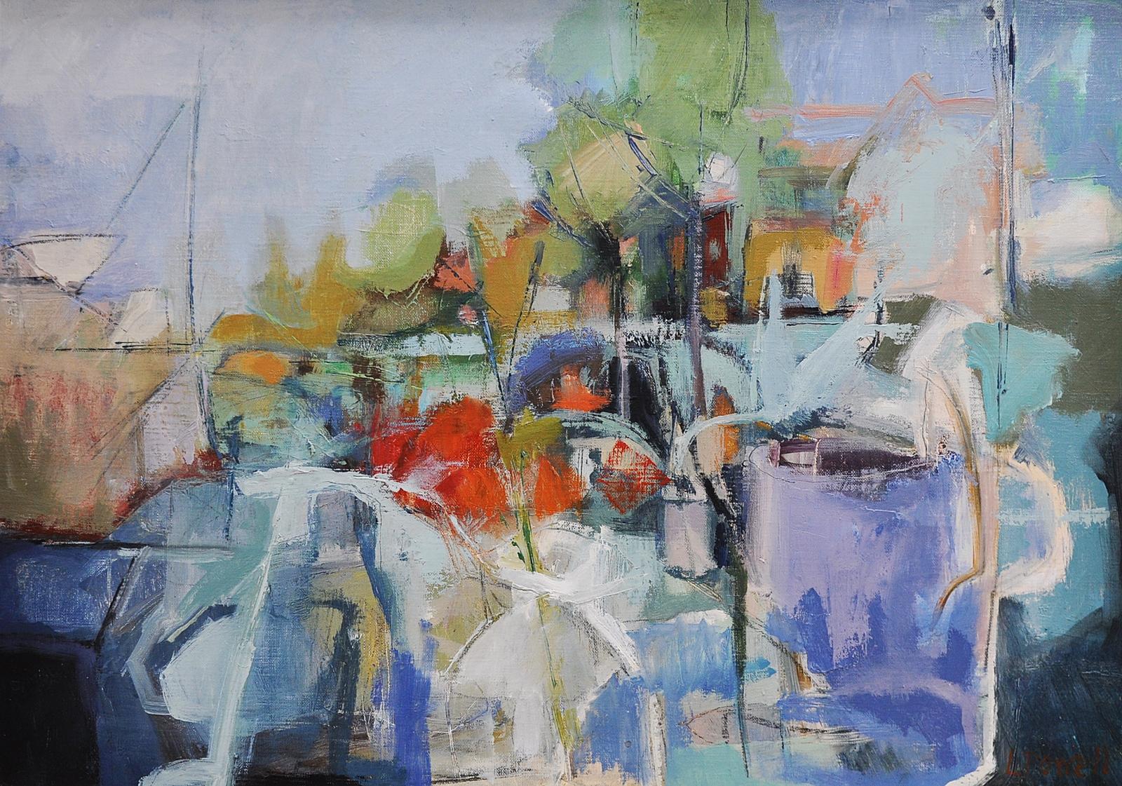 Lucy Powell Abstract Painting - By The Canal