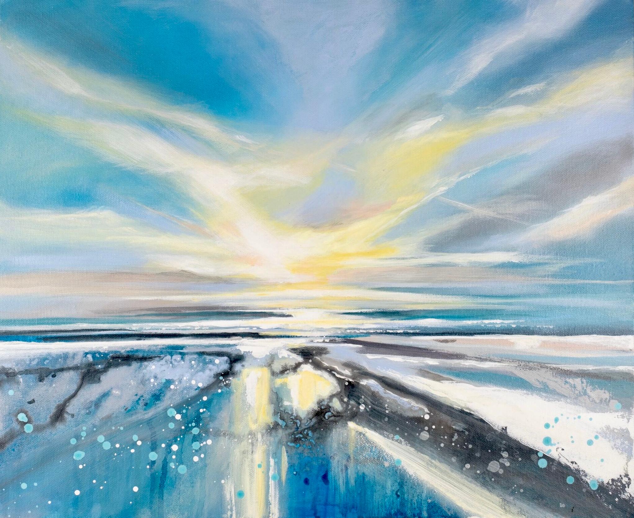 Adele Riley Abstract Painting – All the way to the horizon BY ADELE RILEY, Blue Art, Seascape Painting