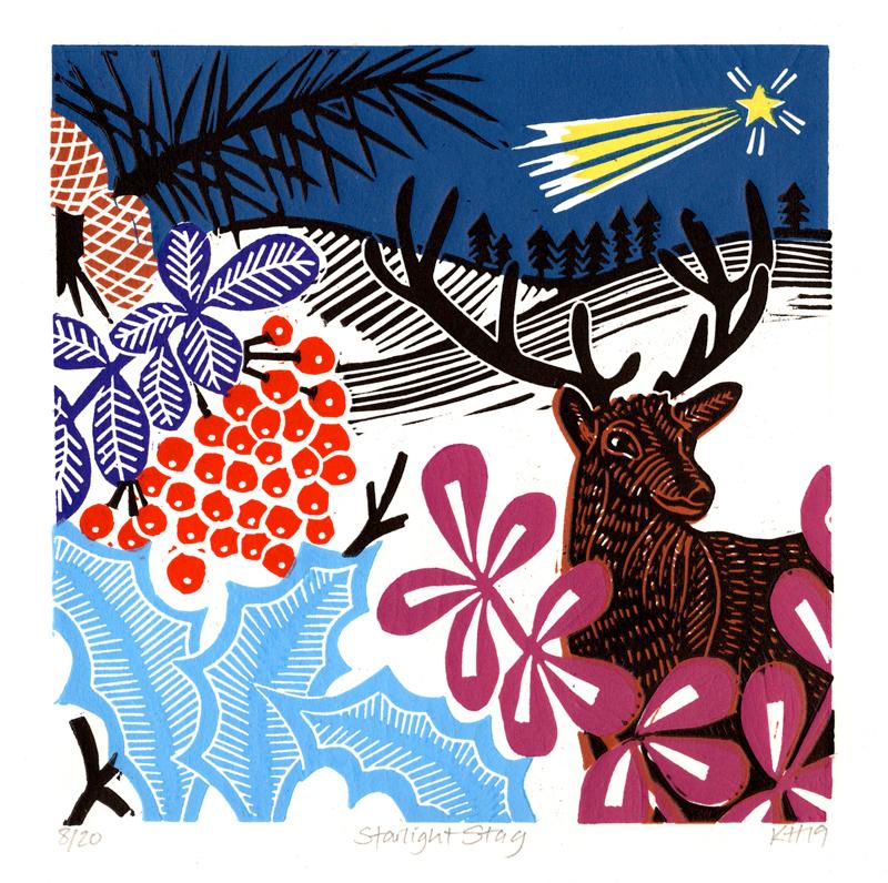 Ciervo Starlight" de Kate Heiss, Invierno, Starlight, bayas, naturaleza, paisaje