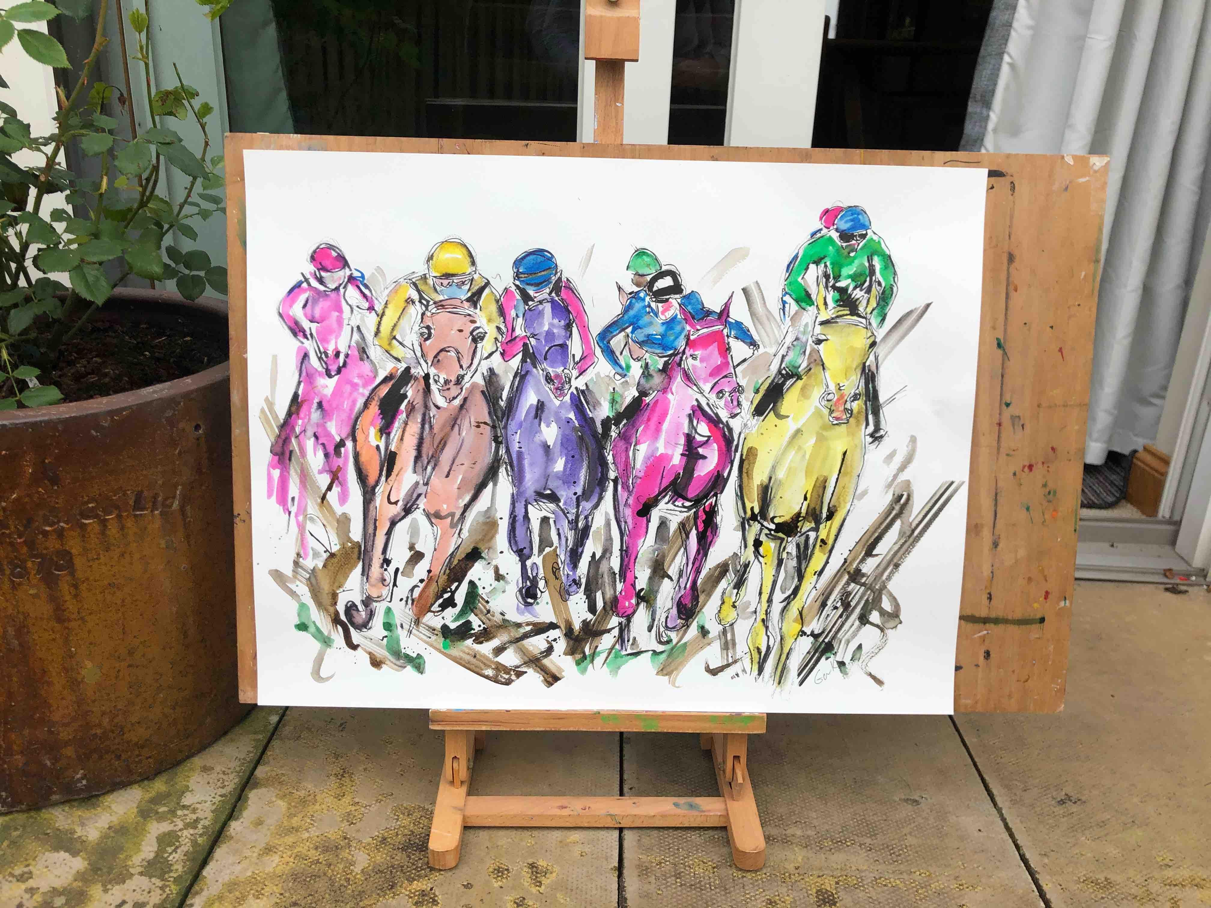 Garth Bayley, Kicking Up the Mud, Horse Racing Painting, Animal Art For Sale 3