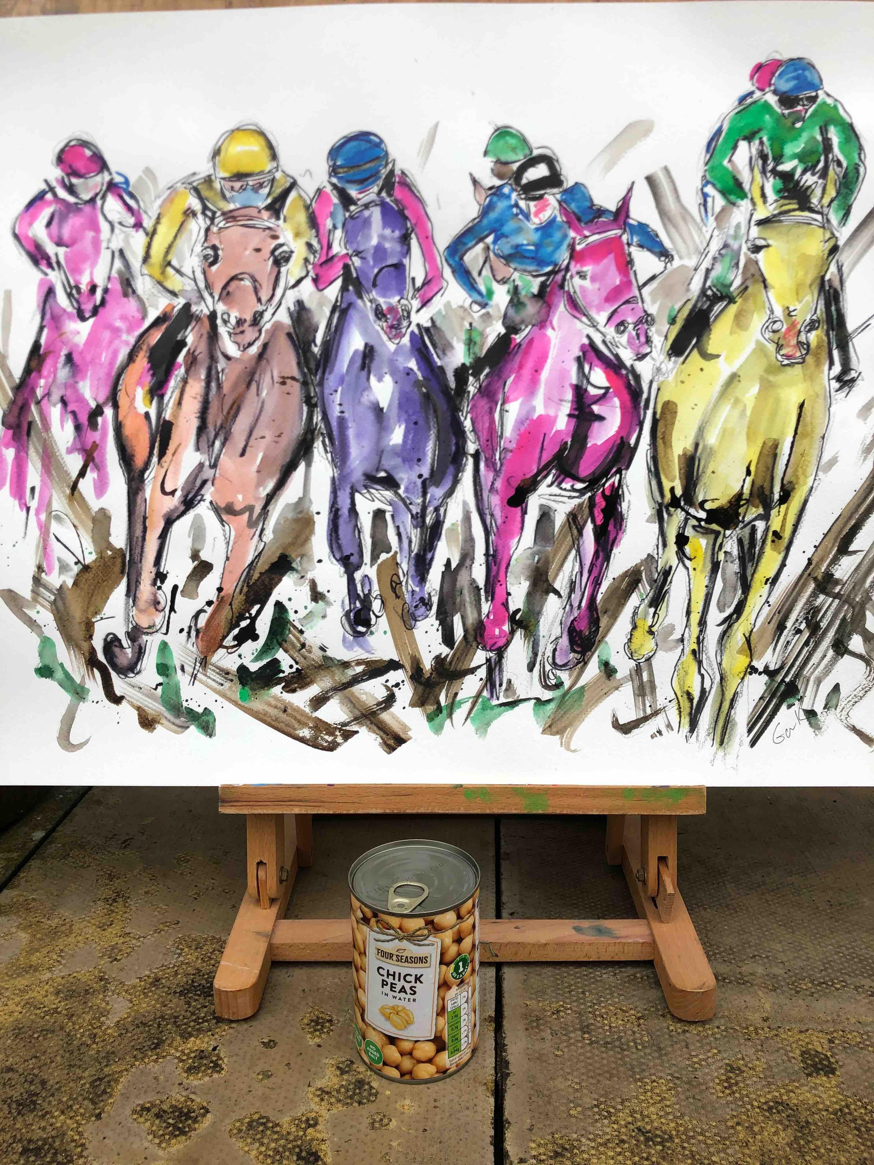 Garth Bayley, Kicking Up the Mud, Horse Racing Painting, Animal Art For Sale 4