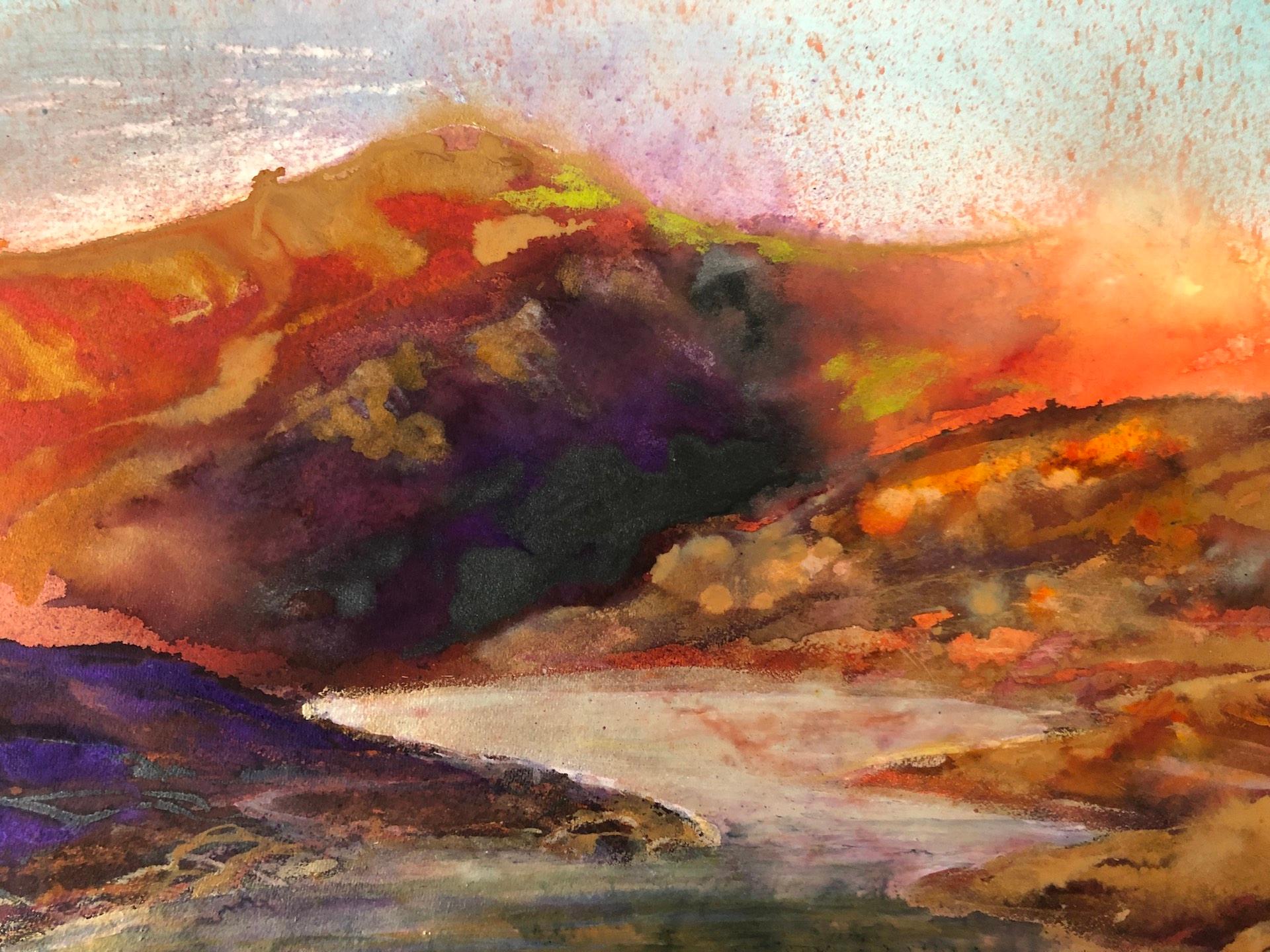 Nicola Wiehahn Landscape Painting - Nicola (Iola) Wiehahn, Evening Mountains, Bright Landscape Art
