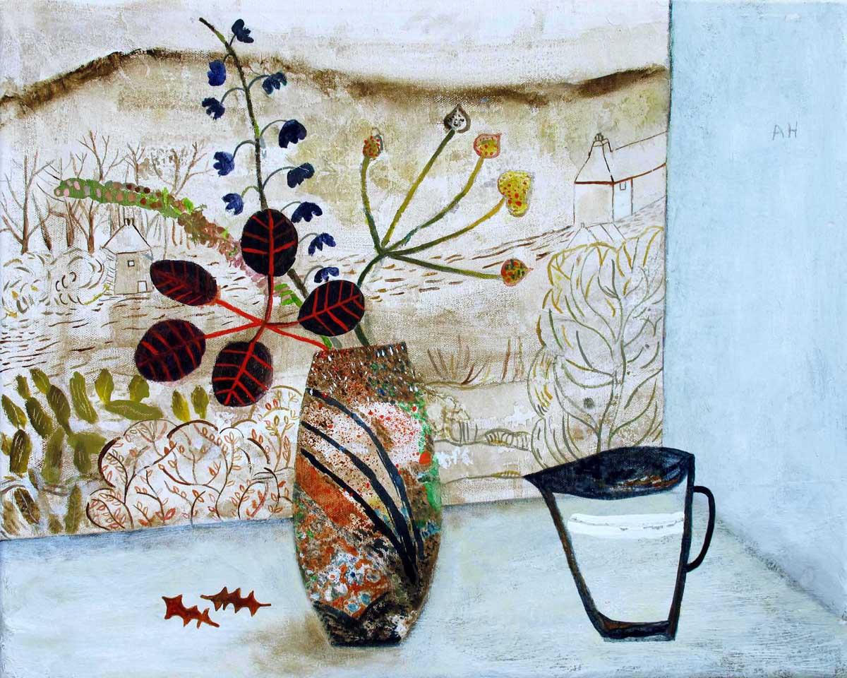 Andrea Humphries Still-Life Painting - Flowers and Moor BY ANDREA HUMPHRIES, Original Contemporary Still Life Art