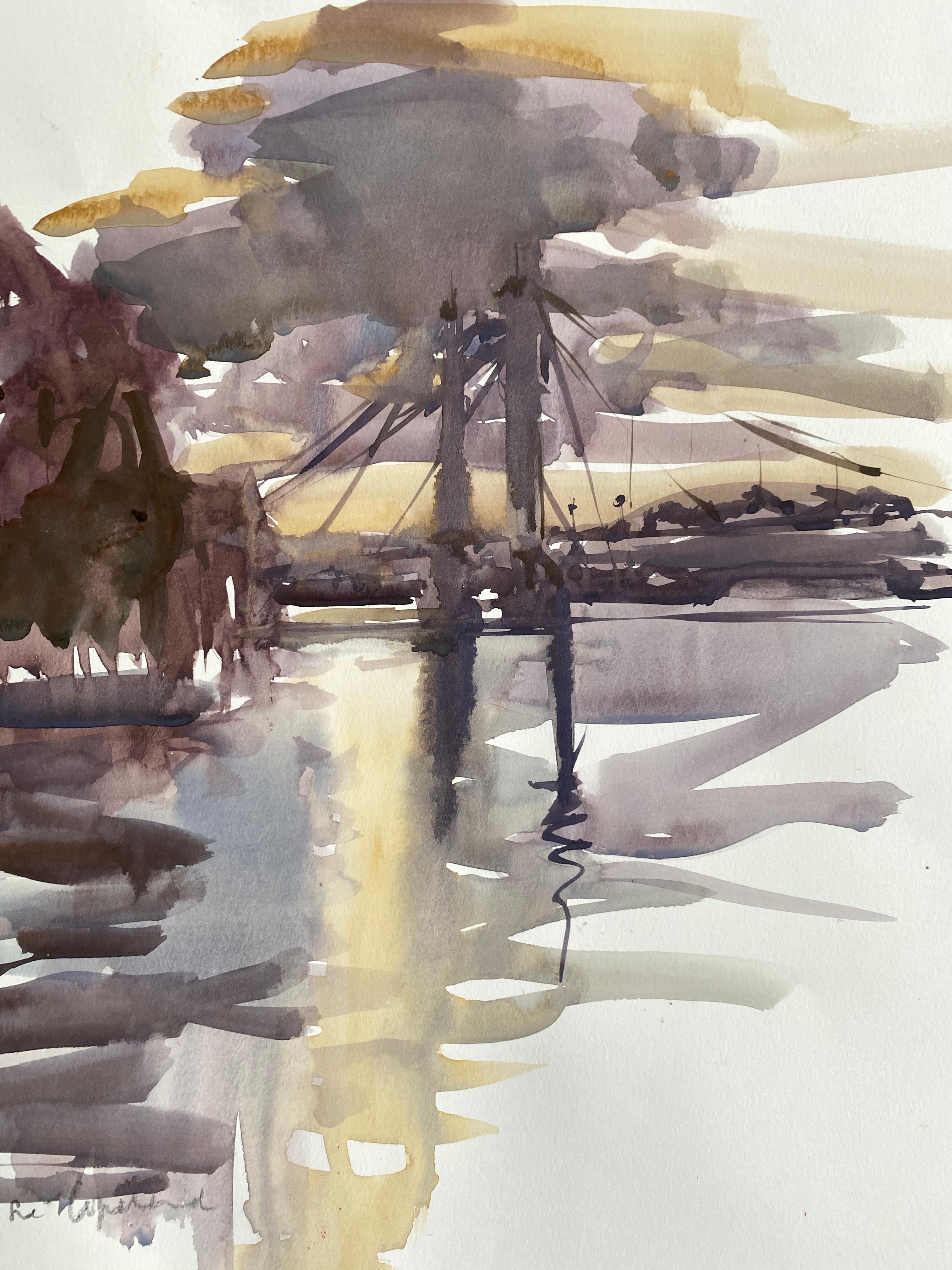 Rosie Copeland
Coucher de soleil, Albert Bridge
Peinture originale de paysage
Gouache sur papier 200gsm
Taille de l'image : 38 x 35 cm
Vendu sans cadre

Veuillez noter que les images in situ sont purement indicatives de l'aspect d'une