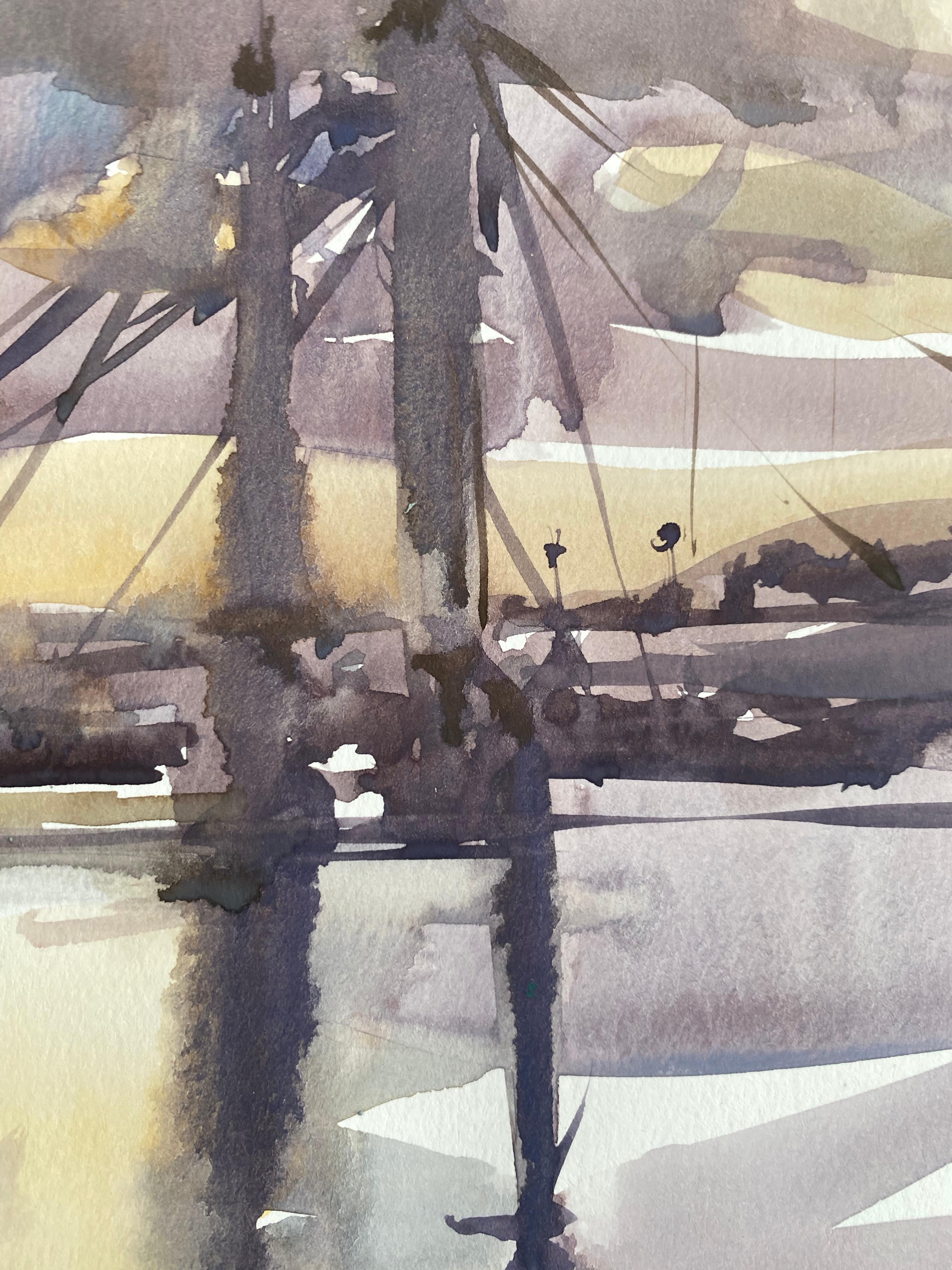 Rosie Copeland, coucher de soleil, Albert Bridge, peinture de paysage originale, abordable  en vente 3