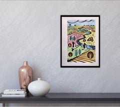 Joanna Padfield, Kanada Gänseblümchen, Linocut-Druck, helle Kunst, zeitgenössische Landschaft