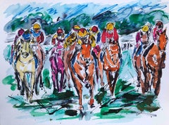 Bumper Race, Garth Bayley, Horse Racing Painting, Bright Animal Art, Equine Art