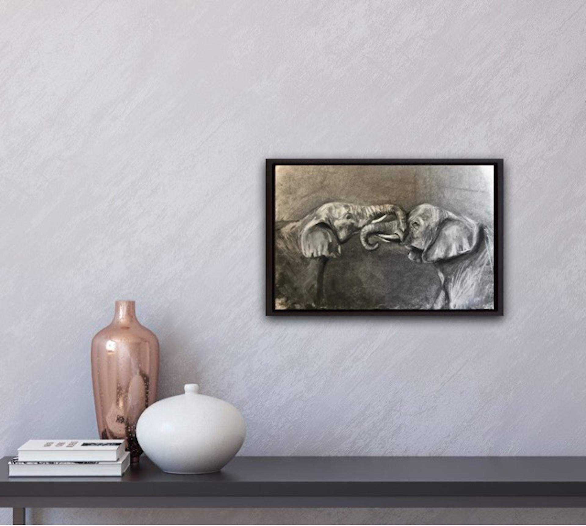 Sophie Harden Duel Sketch, Original Charcoal Painting of Elephants, Affordable For Sale 4