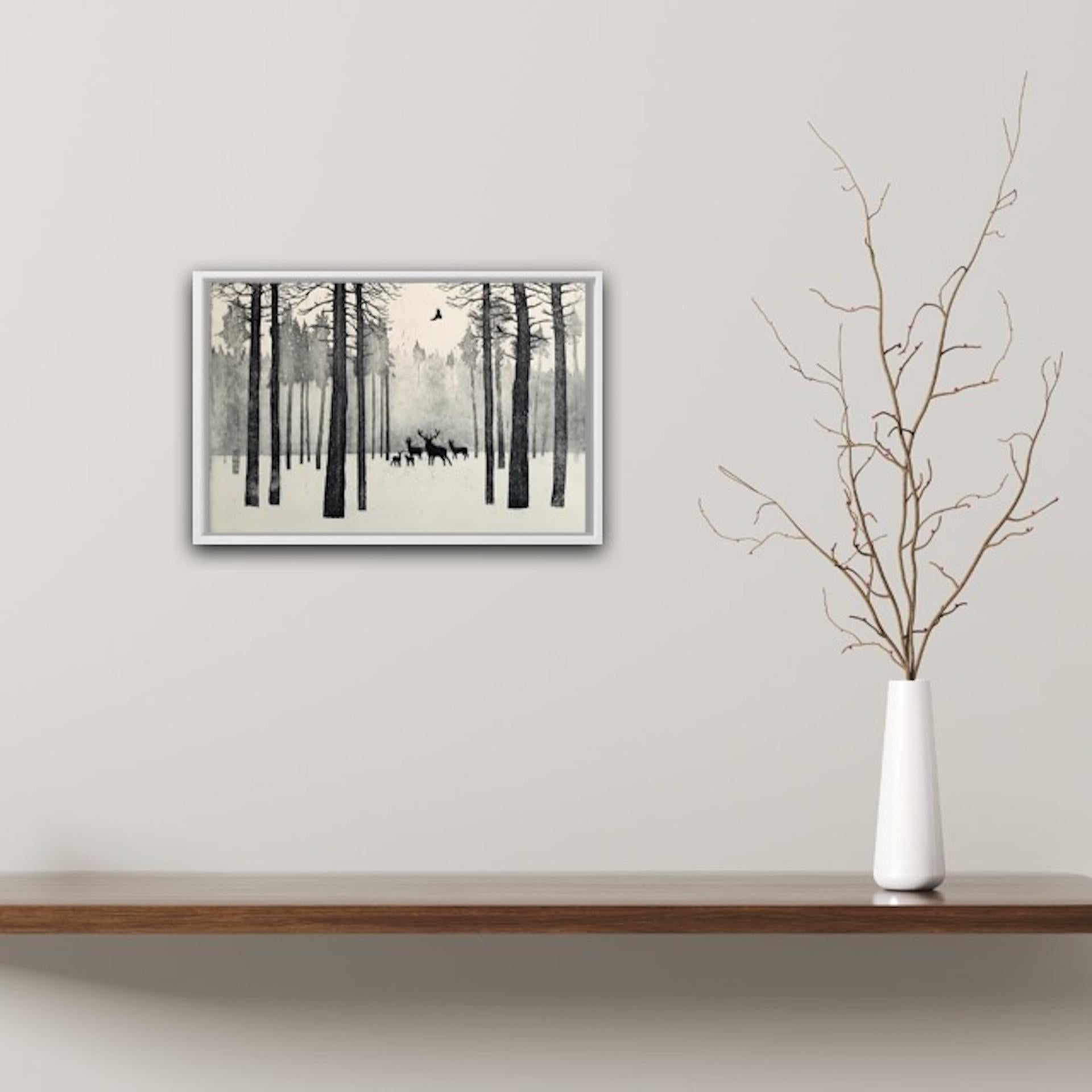 Tim Southall, Ciervo en invierno, Grabado contemporáneo, Impresión animal, Arte asequible en venta 7