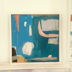 Diane Whalley, Skinny Dipping, Original Teal Abstract Painting, Cubist Art