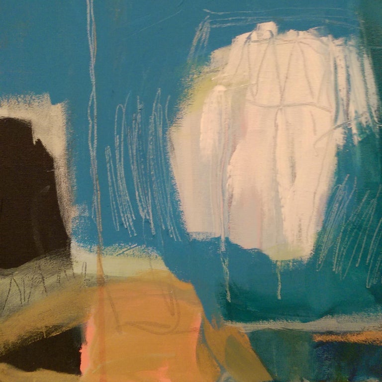 Diane Whalley Diane Whalley, Skinny Dipping, Original Teal Abstract Painting, Cubist Art at