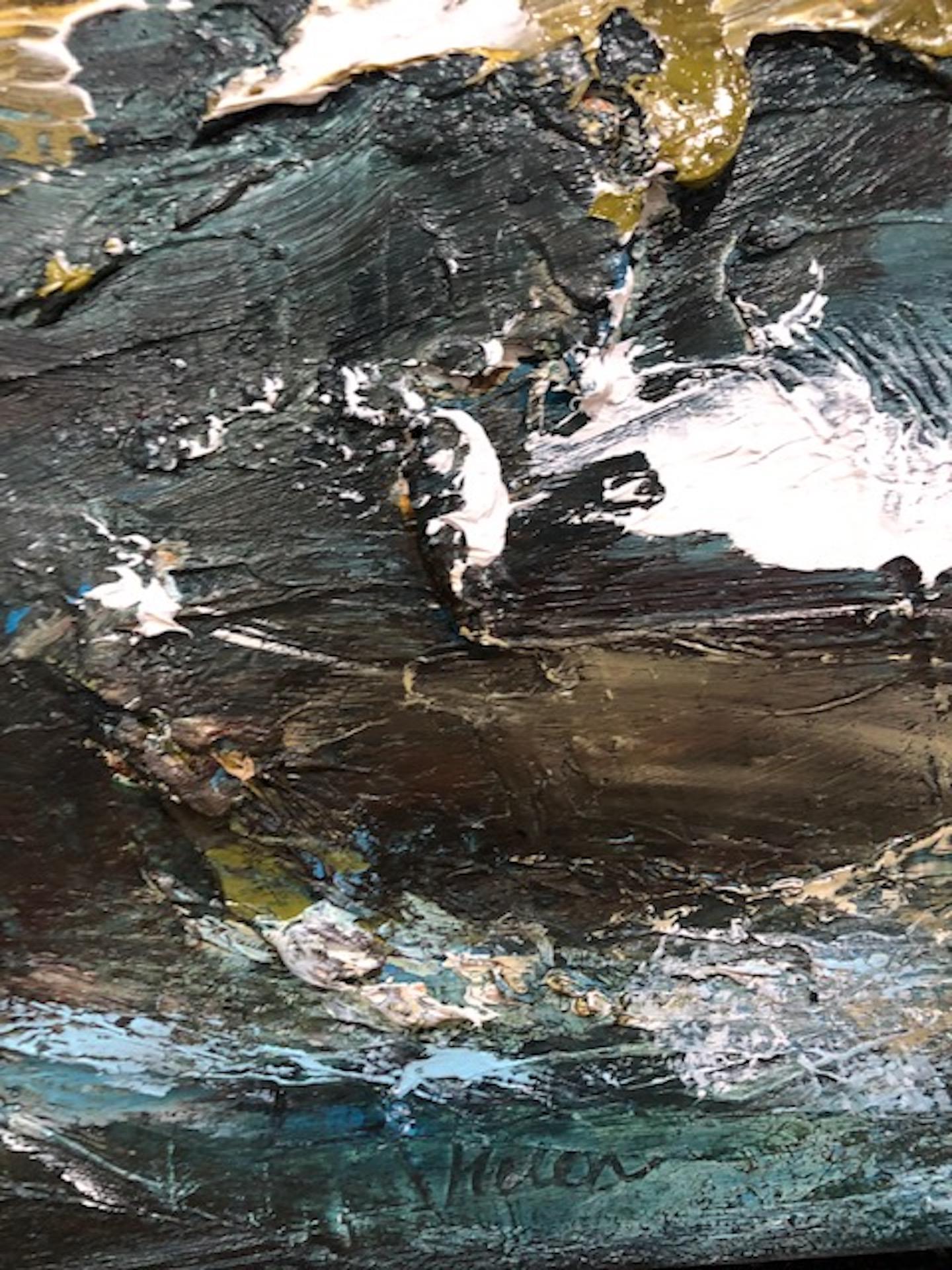 Tormenta que se avecina, Helen Howells, Pintura original de paisaje marino, Arte azul, Textura en venta 4