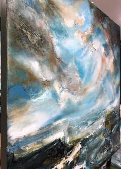 Gathering Storm, Helen Howells, Original Meereslandschaftsgemälde, blaue Kunst, strukturiert