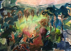 Jemma Powell, Pink Cotswold Sunset, Bright Original Landscape Painting