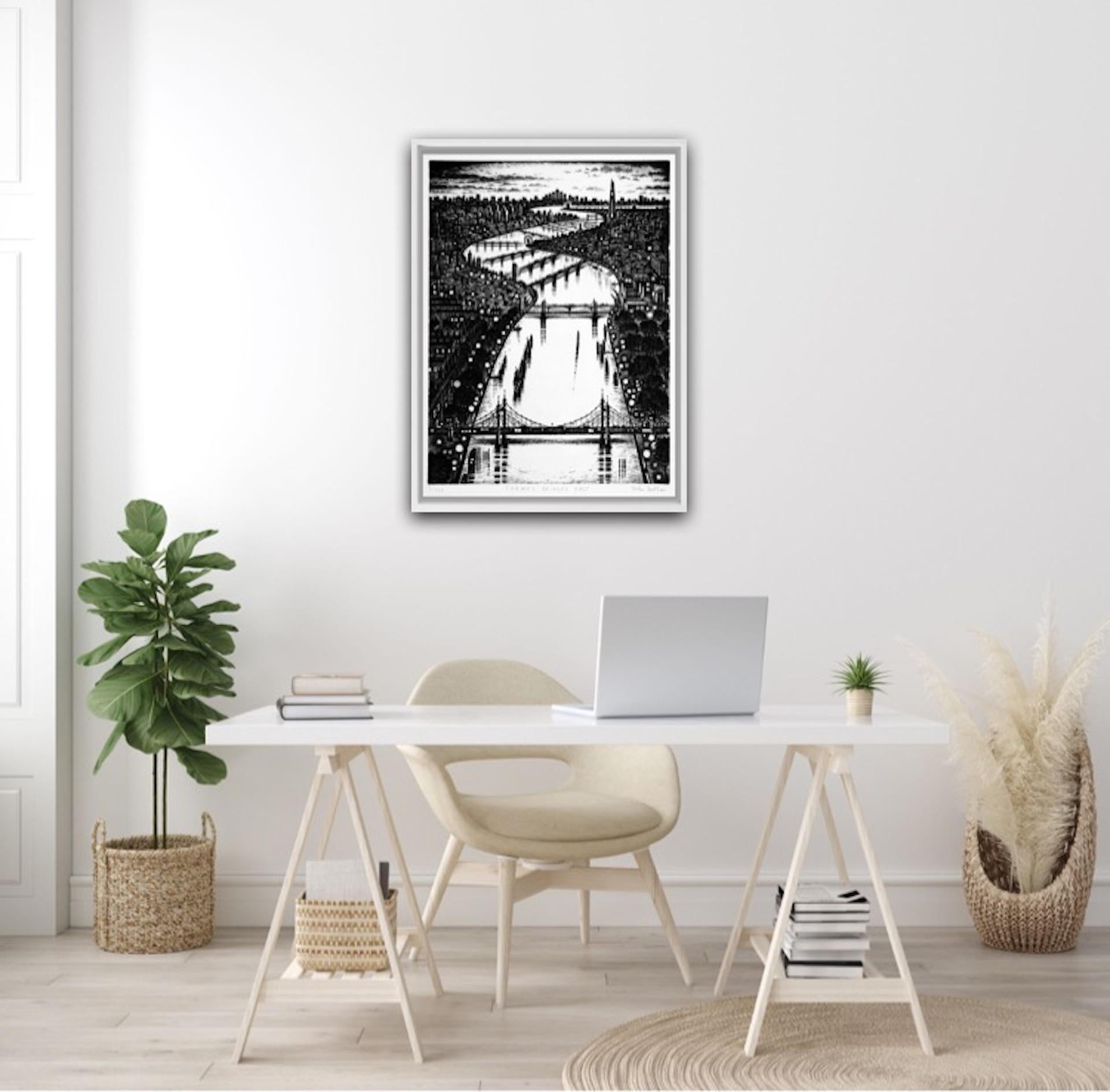 John Duffin
Thames Bridges East
Limited Edition Cityscape Etching
Edition of 150
Image Size: H 61cm x W 46cm
Paper Size: H 76cm x W 56cm x D 0.1cm
Sold Unframed
Signed and numbered by the artist
Please note that in situ images are purely an