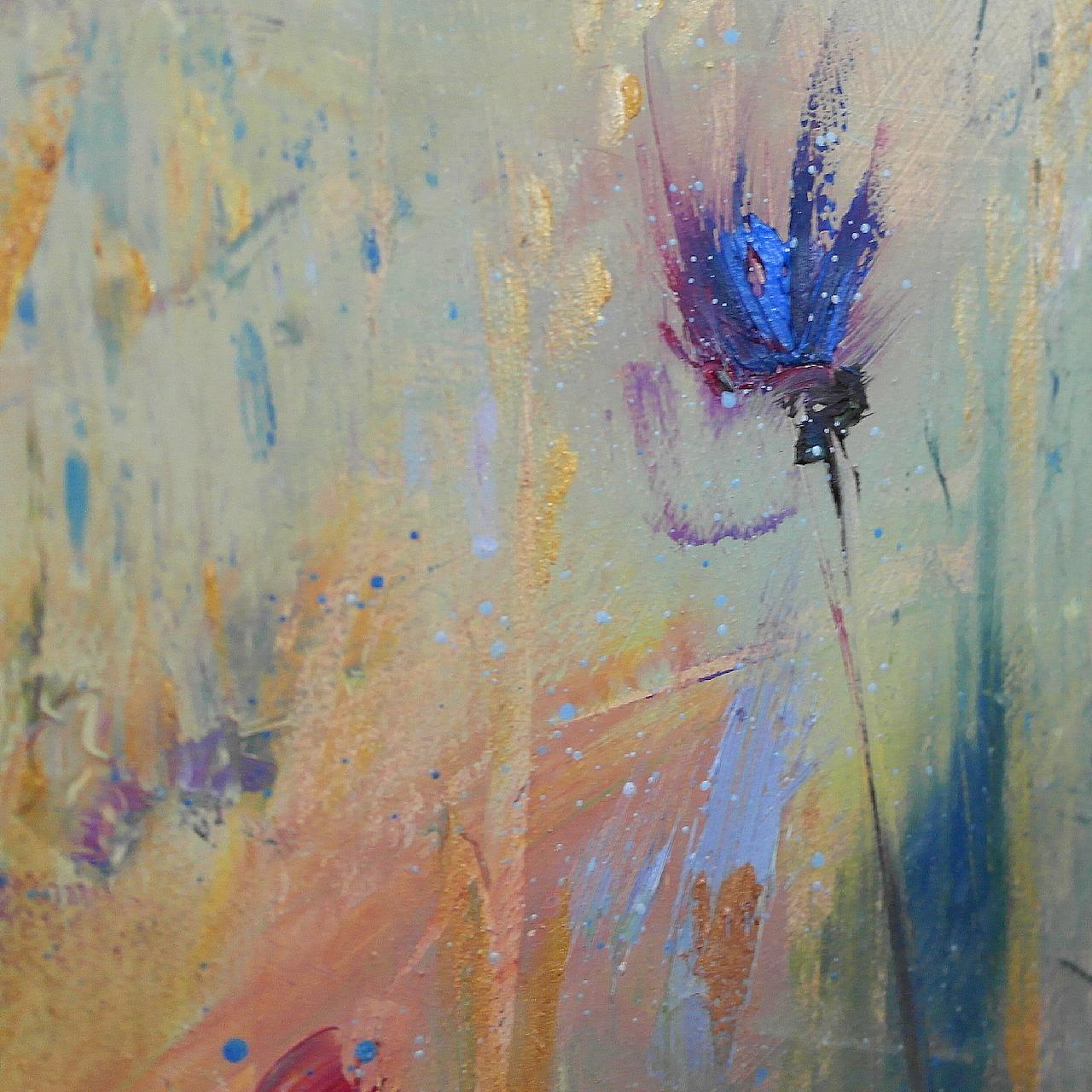 Libbi Gooch, Lower Field with Thistles, Bright Semi-Abstract Landscape Painting 1