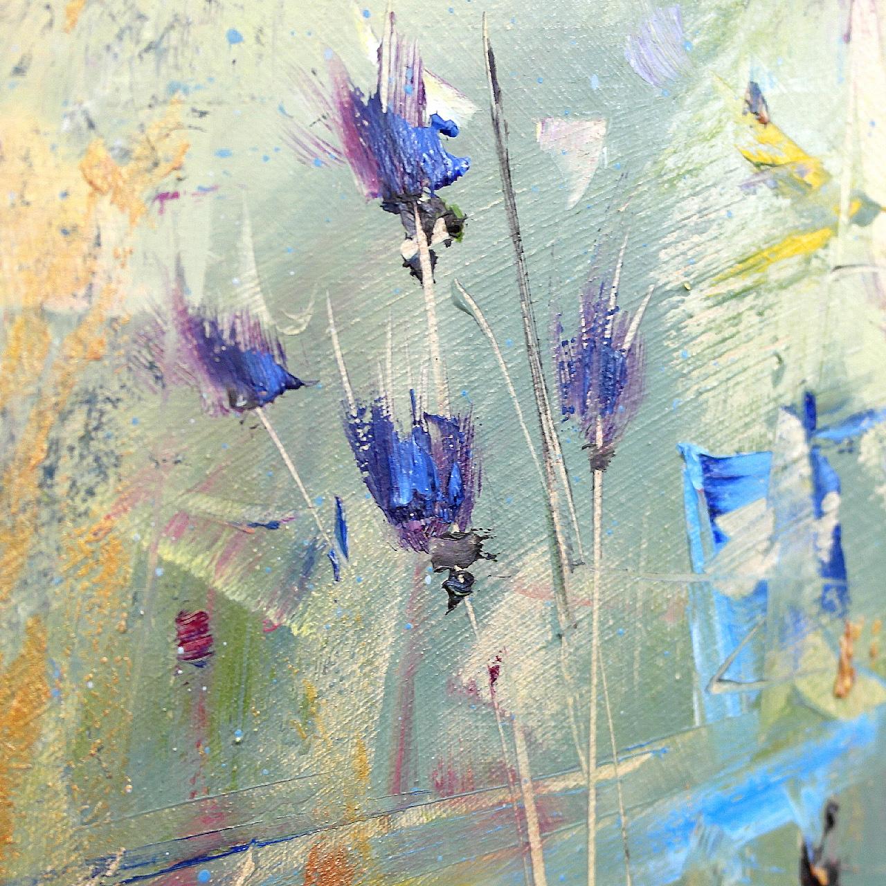 Libbi Gooch, Lower Field with Thistles, Bright Semi-Abstract Landscape Painting 2
