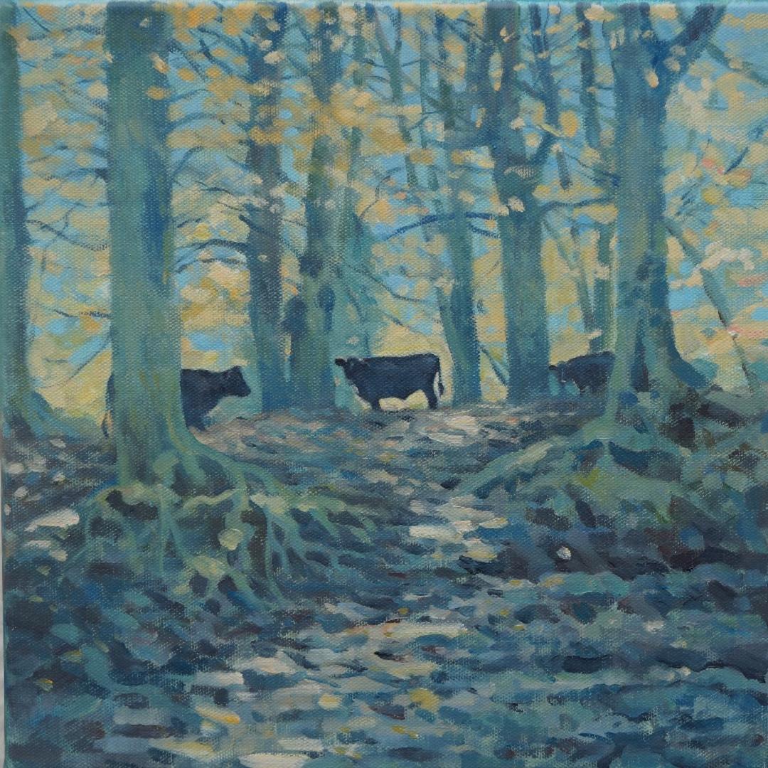 Landscape Painting di Colin Allbrook - Sotto i faggi, Pittura ad olio originale, Arte del paesaggio