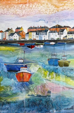 Anya Simmons, Puerto de Weymouth, Arte original de barcos, Pinturas brillantes de Devonshire