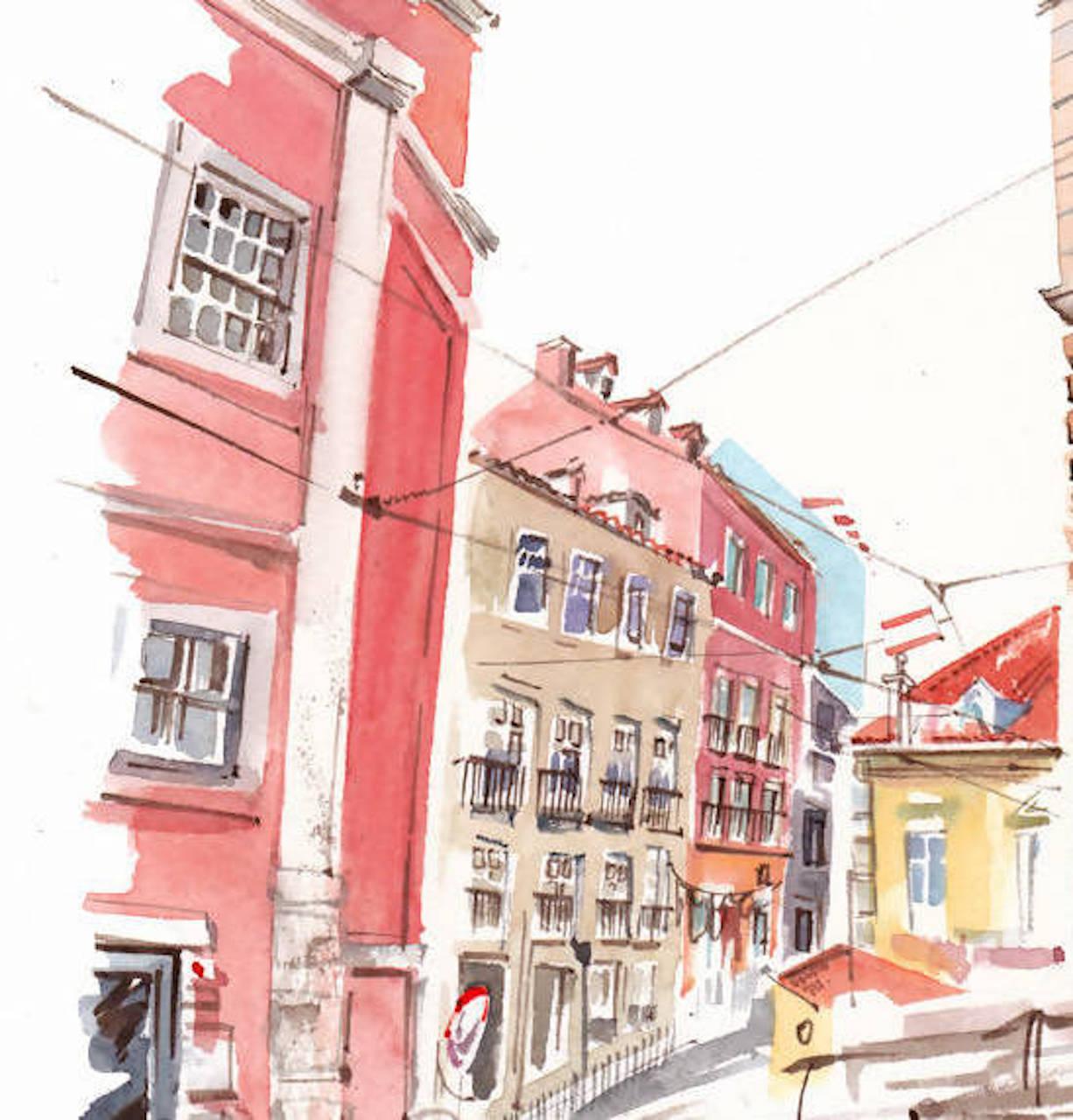 Gary Wing, Lisbon Street, Original Architectural Painting, Affordable Art