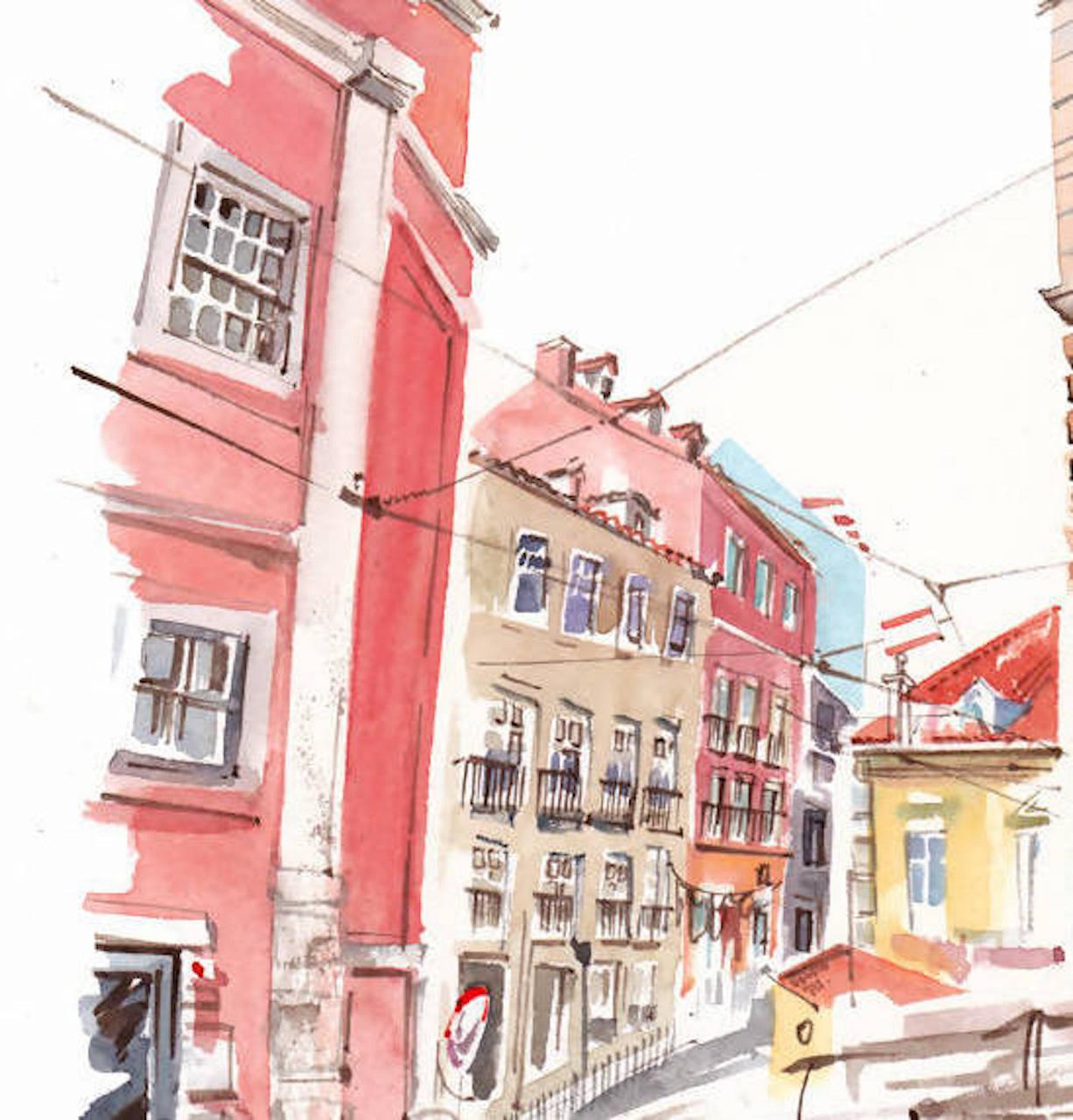 Gary Wing, Calle Lisboa, Pintura arquitectónica original, Arte asequible