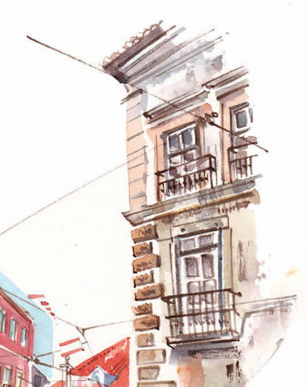 Gary Wing, Calle Lisboa, Pintura arquitectónica original, Arte asequible en venta 2