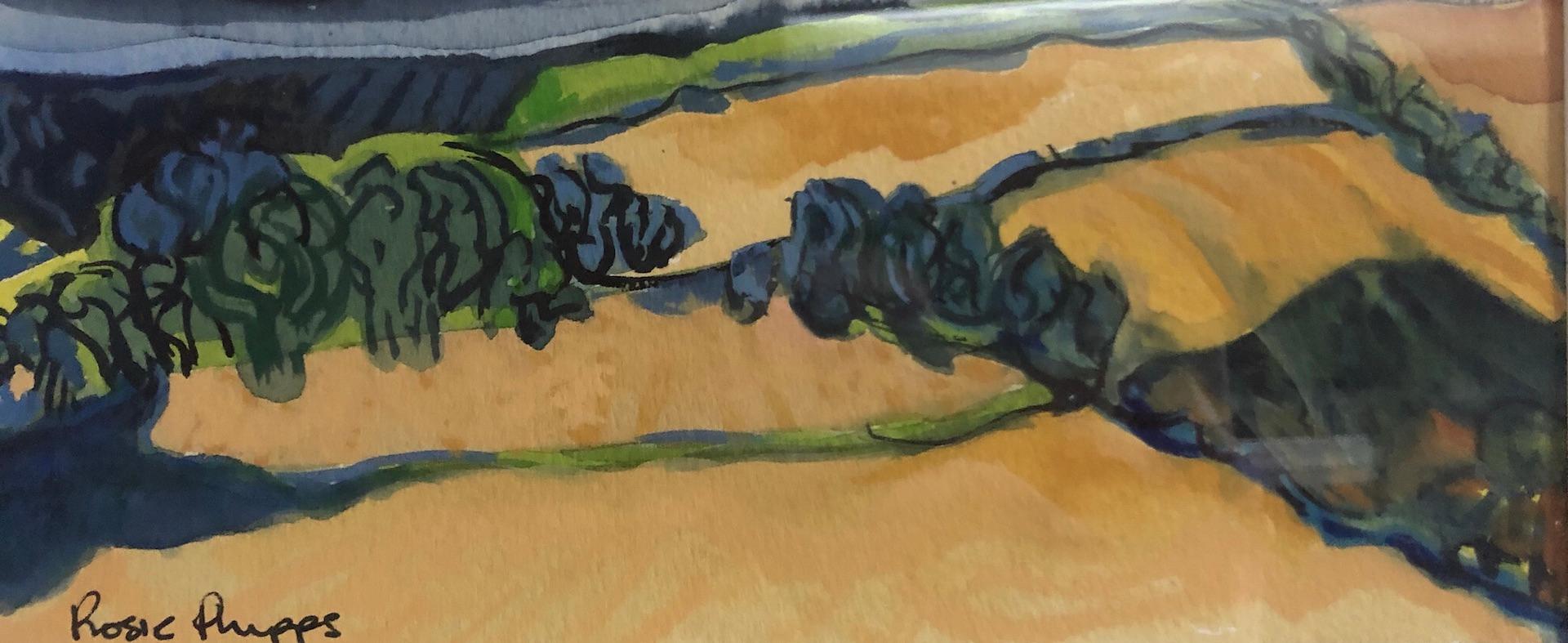 Rosie Phipps, Cotswold Light, Original Watercolour Landscape Painting For Sale 3