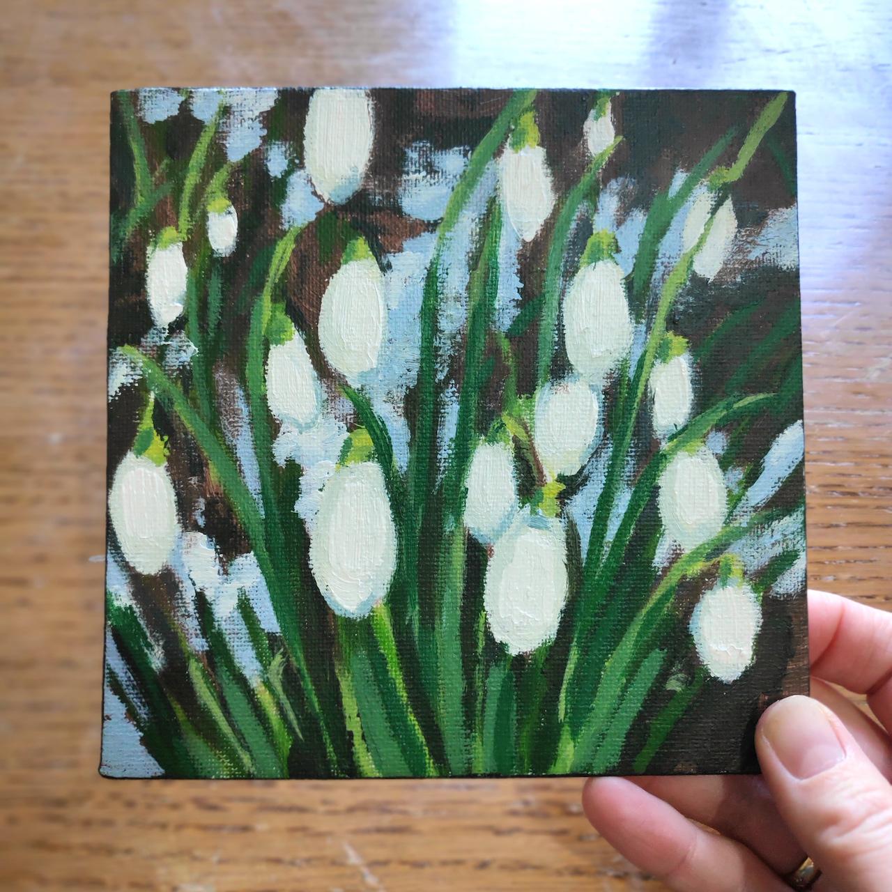 Alexandra Buckle
Snowdrops and Snow study 1
Small Acrylic Painting on canvas board
Sold Unframed
Painting size: 15 cm x 15 cm x 0.5 cm
Sold Unframed
Please note that in situ images are purely an indication of how a piece may look.

Snowdrops and