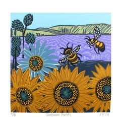 Sunflower Fields, Kate Heiss, Nature Art, Happy Art, Affordable Art, Bright Art