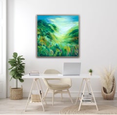 Atrapada en algún lugar intermedio, Alanna Eakin, Pintura abstracta brillante de paisaje