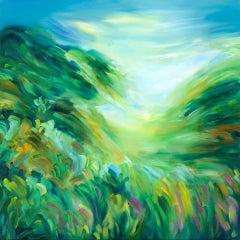 Caught Somewhere In Between, Alanna Eakin, Pittura astratta luminosa di paesaggio
