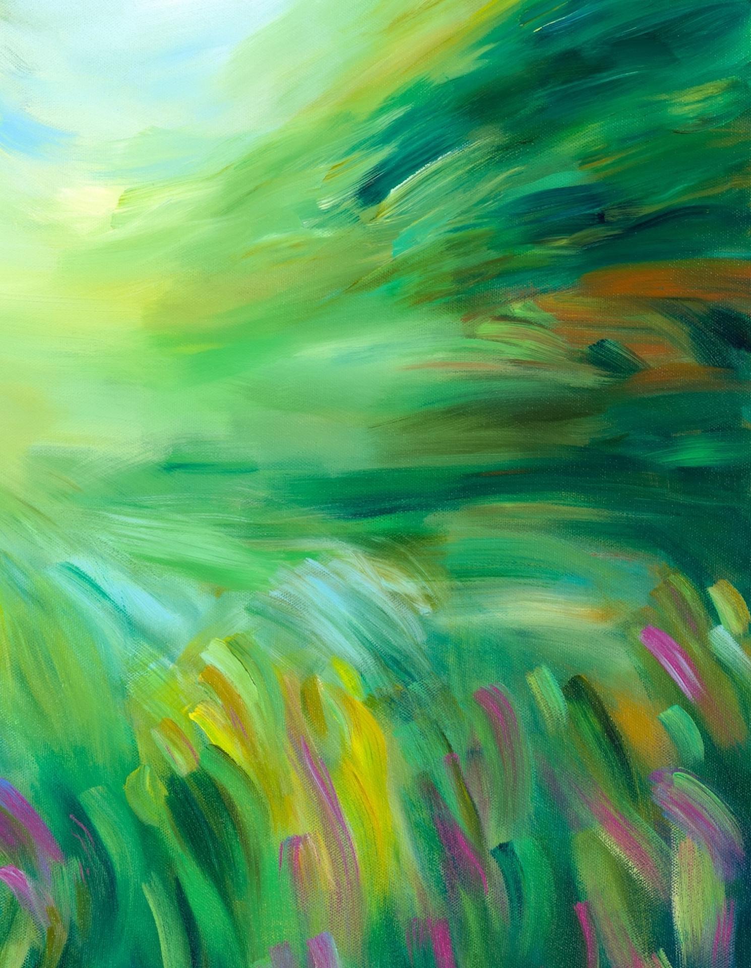 Atrapada en algún lugar intermedio, Alanna Eakin, Pintura abstracta brillante de paisaje en venta 4