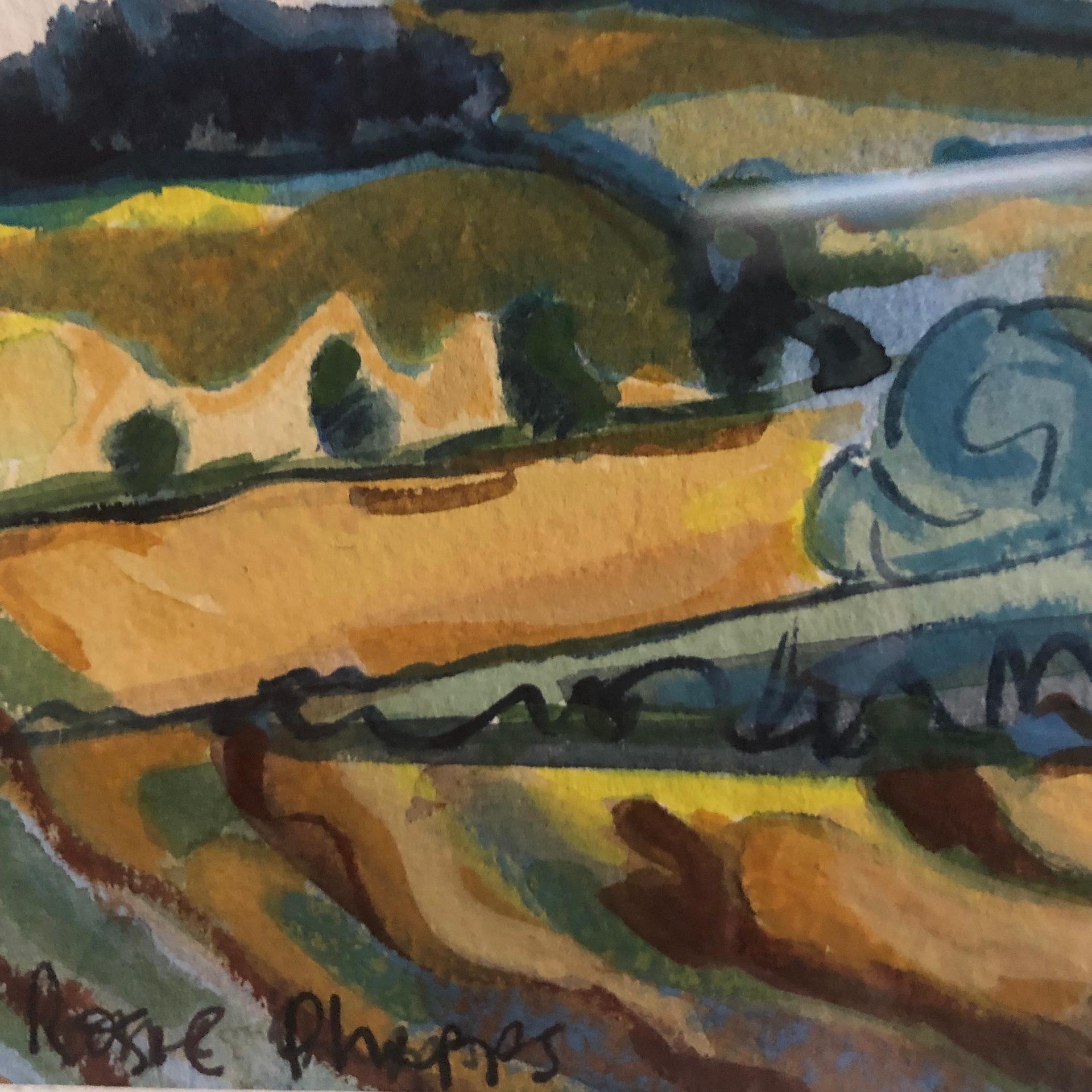 Rosie Phipps, Green Fields, Original Impressionist Landscape Painting Bright Art 4