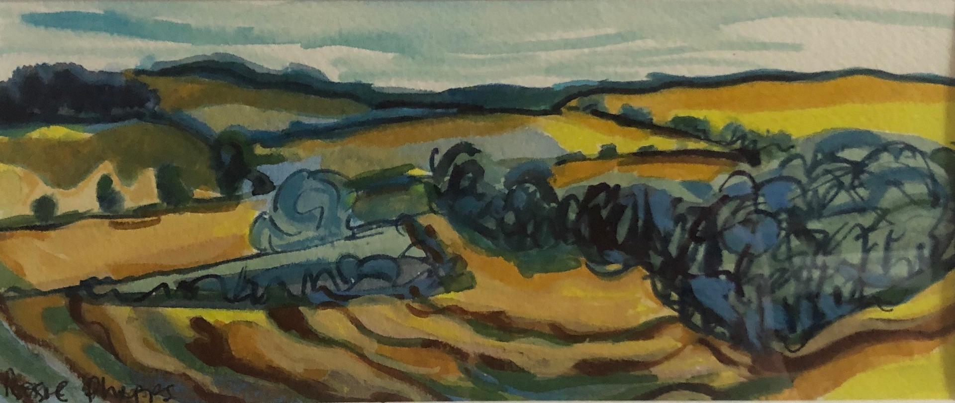 Rosie Phipps, Green Fields, Original Impressionist Landscape Painting Bright Art 7