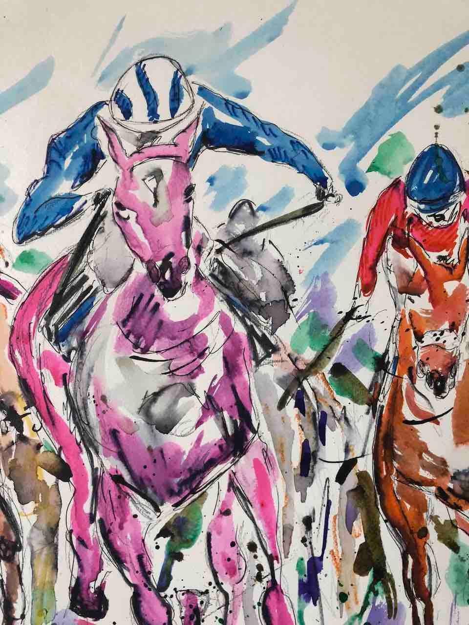 Heads Down, Garth Bayley, Equine Painting, Impressionist Horse Racing Art For Sale 3