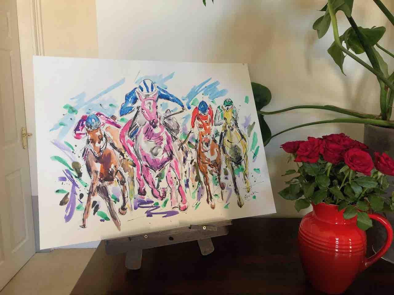 Heads Down, Garth Bayley, Equine Painting, Impressionist Horse Racing Art For Sale 1