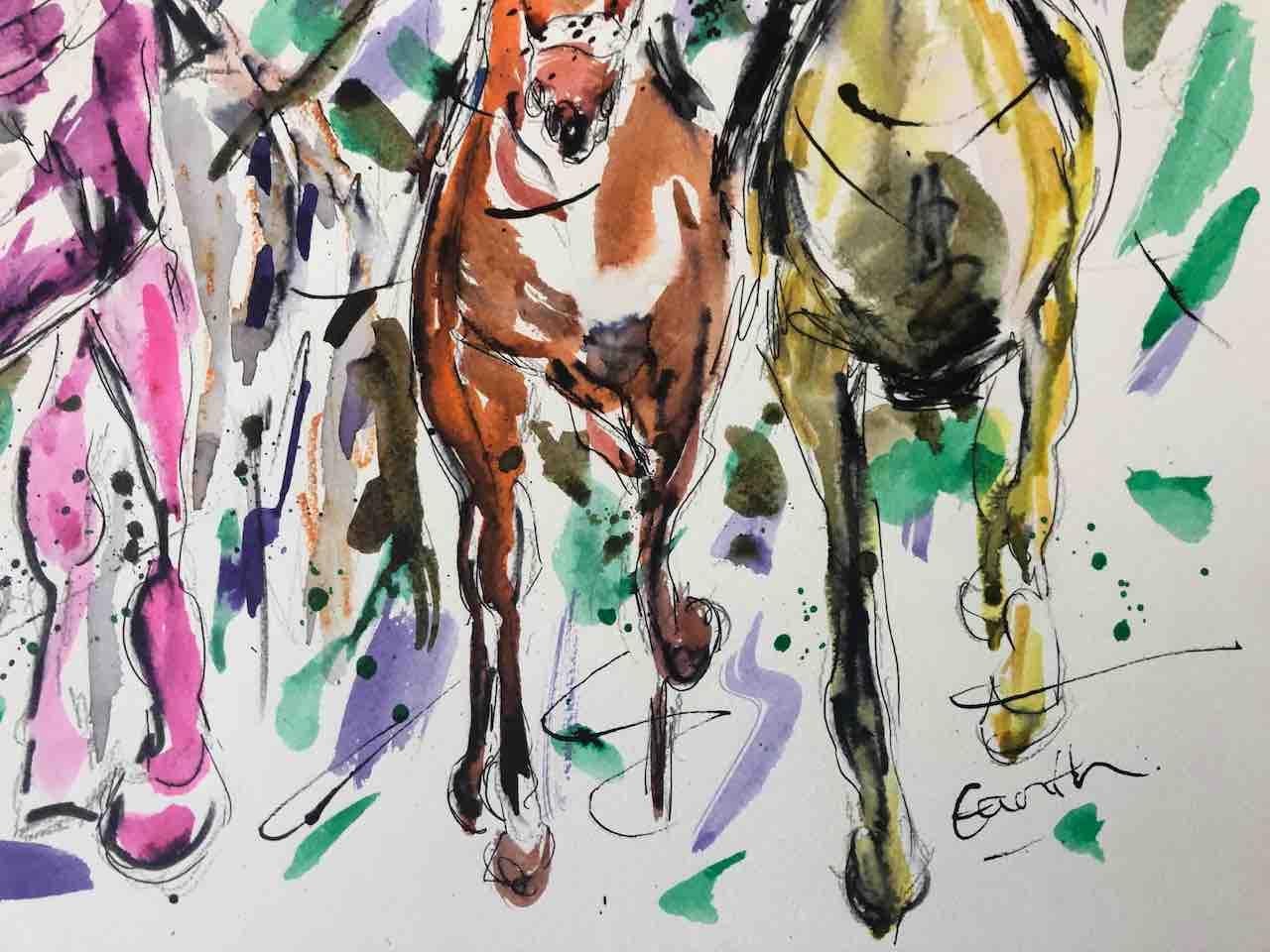 Heads Down, Garth Bayley, Equine Painting, Impressionist Horse Racing Art For Sale 2
