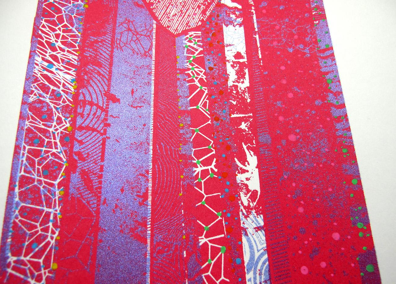 Chris Keegan, roter Edelstein, Druck in limitierter Auflage, helle Kunst, kubistische Kunst, glücklich im Angebot 2
