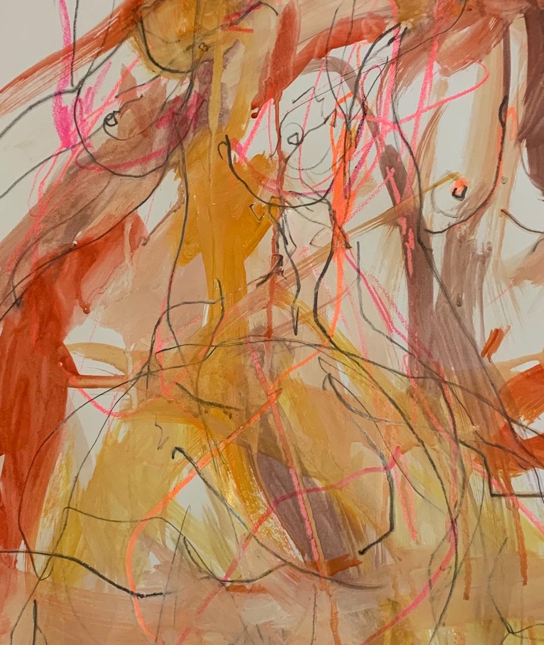 Judith Brenner, Sophie Dancing 2, croquis d'origine d'un nu impressionniste abstrait en vente 3
