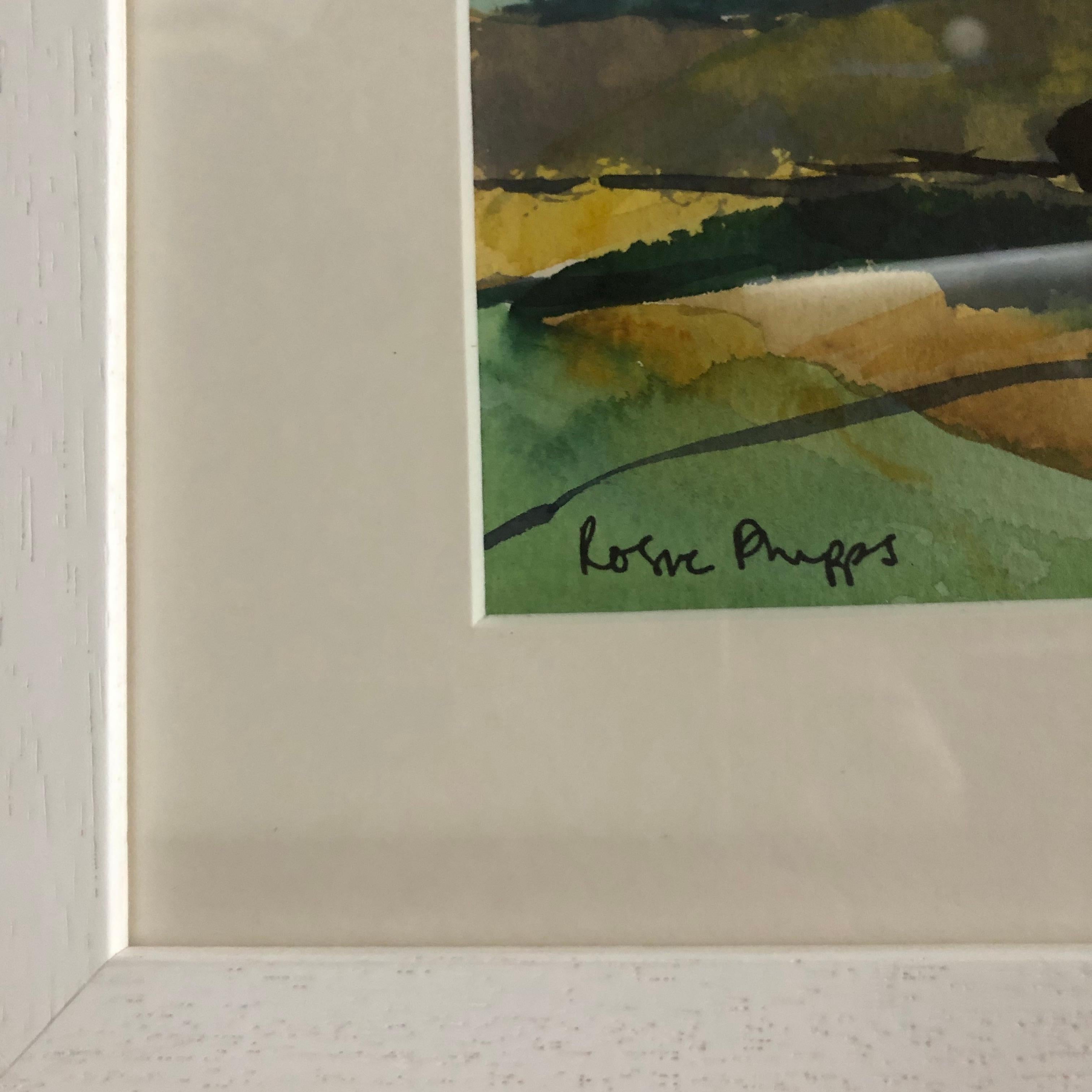 Rosie Phipps
Bright Day
Original Landscape Painting
Water Colour Paint, Gouache and Pastel on Paper
Image Size: H 10cm x W 25cm
Mounted Size: H 18.5cm x W 34.5cm
Framed Size: H 23cm x W 40cm x D 3.5cm
Sold Framed in a White Wood Grain Frame
Please