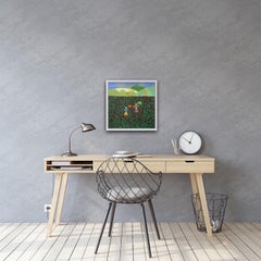 Gordon Barker, Poppy Field Scarecrow, Original Naive Landscape Painting