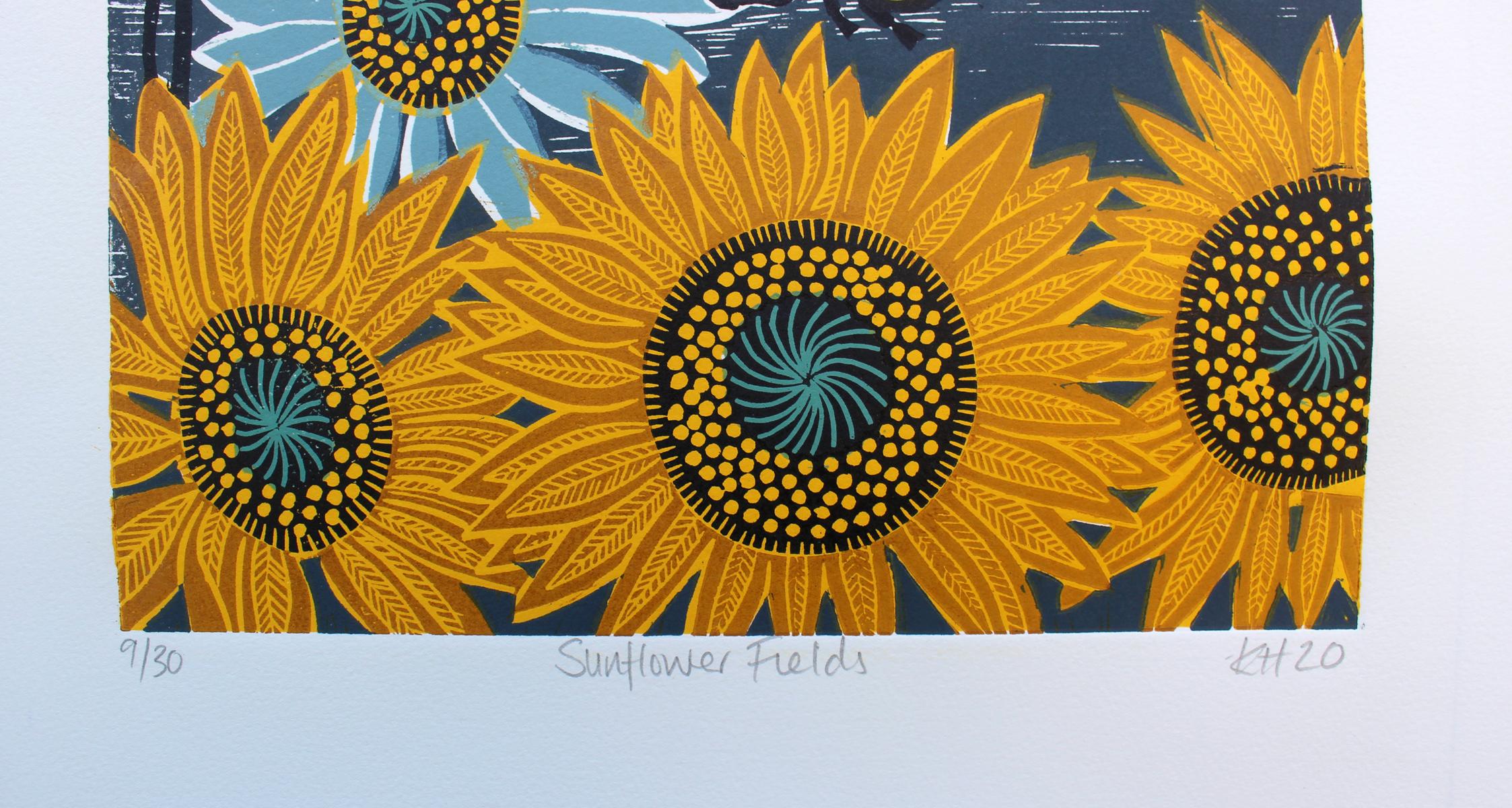Kate Heiss
Sunflower Fields
Linocut
Edition of 30
Image Size 30 x 30cm
Mounted size 40x 40cm
Oil based inks on 300GSM Soft white Somerset Velvet Paper
Signed and dated on the front
Edition numbers may vary from the photo.
Sold Unframed
Please note